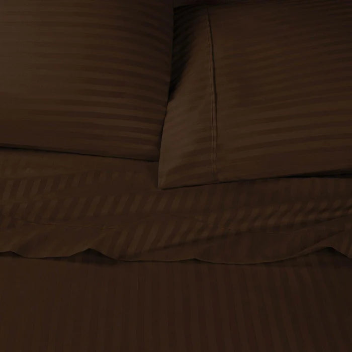 Egyptian Cotton 600 Thread Count 2 Piece Striped Pillowcase Set - Chocolate