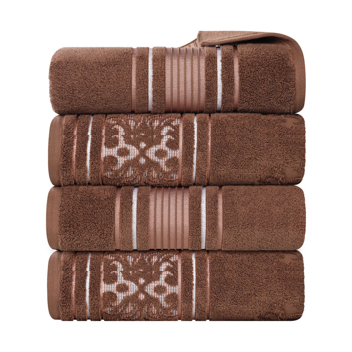 Sadie Zero Twist Cotton Solid and Jacquard Floral Bath Towel Set of 4