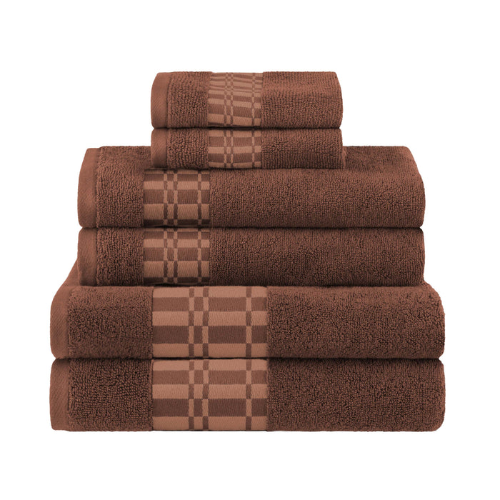 Larissa Cotton Geometric Embroidered Border 6-Piece Assorted Towel Set - Chocolate