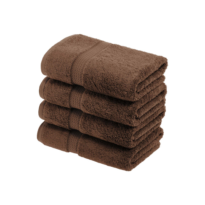 Egyptian Cotton Pile Plush Heavyweight Hand Towel Set of 4 - Chocolate