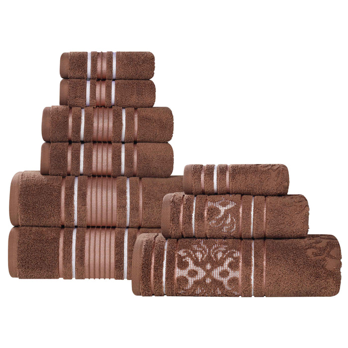 Sadie Zero Twist Cotton Solid and Jacquard Floral 9 Piece Towel Set