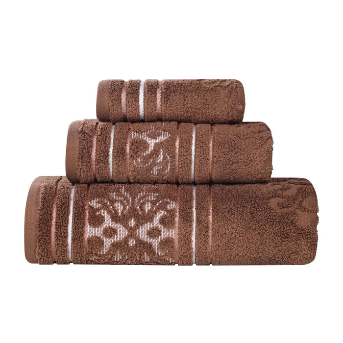 Sadie Zero Twist Cotton Elegant Floral 3 Piece Jacquard Towel Set