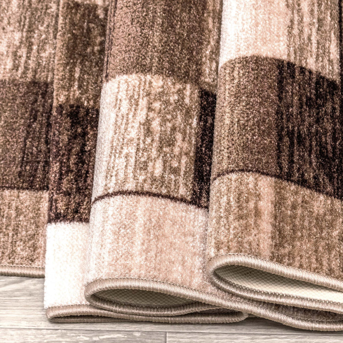 Lockwood Color Block Non-Slip Washable Indoor Area Rug or Runner - Chocolate