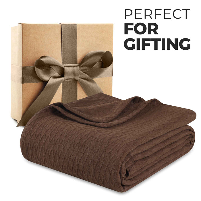 Cotton All Season Diamond Bed Blanket & Sofa Throw - Chocolate