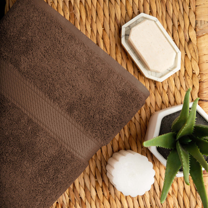 Egyptian Cotton Pile Plush Heavyweight Bath Towel Set of 2 - Chocolate