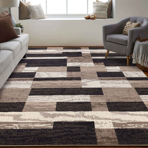 Rockwood Contemporary Geometric Patchwork Indoor Area Rug or Runner - Chocolate