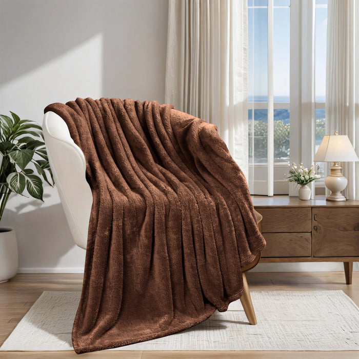 Classic Solid Fleece Plush Medium Weight Fluffy Soft Blanket - Chocolate