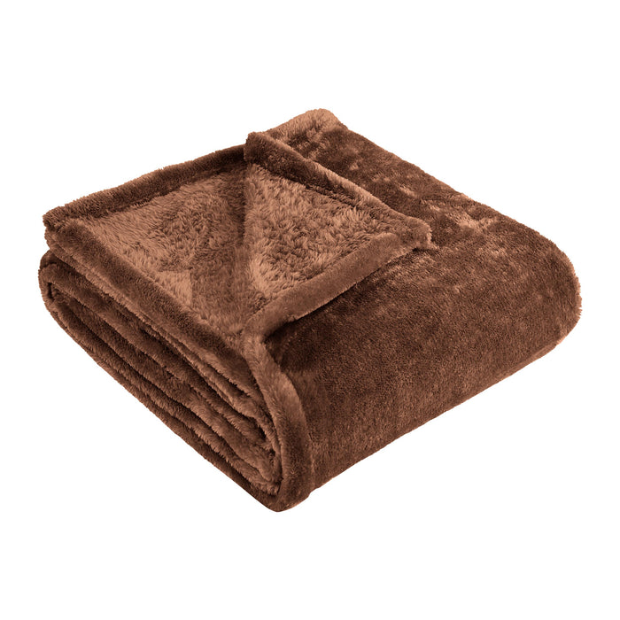 Classic Solid Fleece Plush Medium Weight Fluffy Soft Blanket - Chocolate