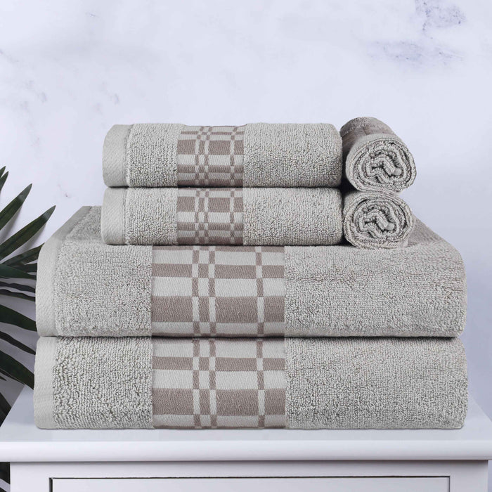 Larissa Cotton Geometric Embroidered Border 6-Piece Assorted Towel Set - Chrome