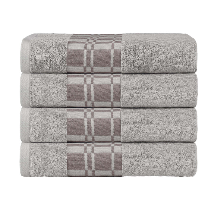 Larissa Cotton Geometric Embroidered Border Bath Towels, Set of 4 - Chrome