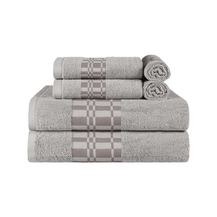 Larissa Cotton Geometric Embroidered Jacquard Border 6 Piece Towel Set