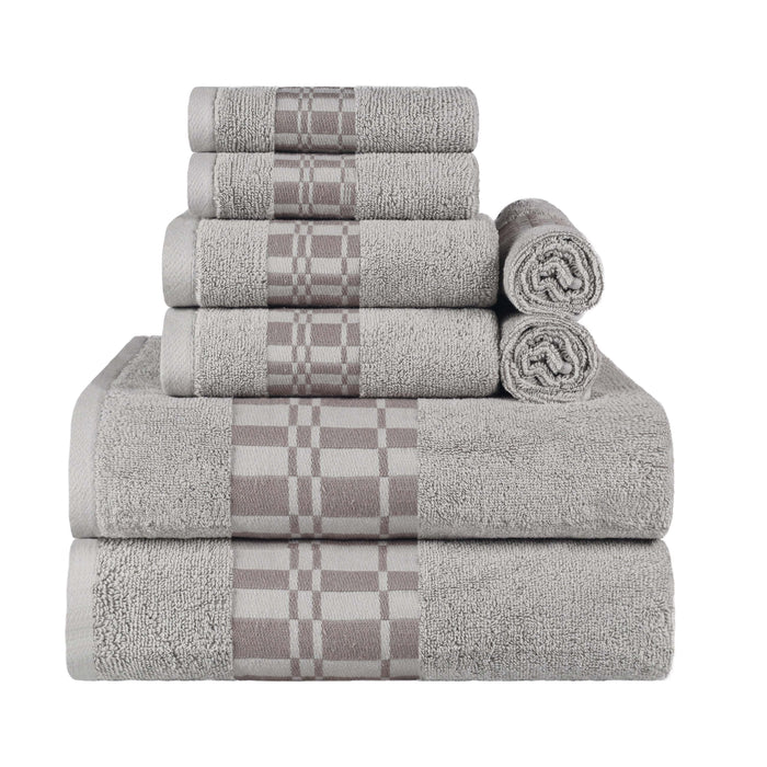 Larissa Cotton Geometric Embroidered Border 8-Piece Assorted Towel Set - Chrome