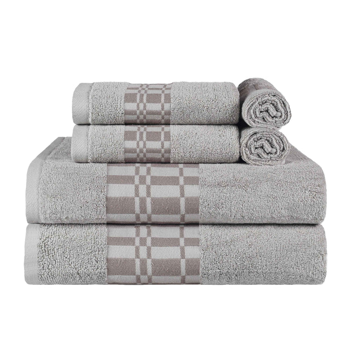 Larissa Cotton Geometric Embroidered Border 6-Piece Assorted Towel Set - Chrome