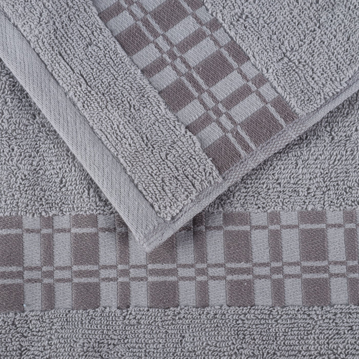 Larissa Cotton Geometric Embroidered Border 8-Piece Assorted Towel Set - Chrome