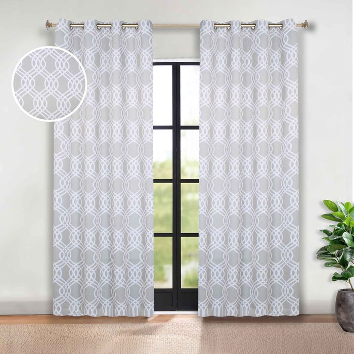 Ribbon Trellis Washable Room Darkening Blackout Curtain Panel Set