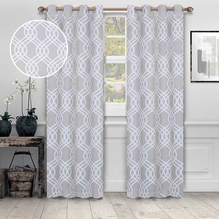 Ribbon Trellis Washable Room Darkening Blackout Curtain Panel Set