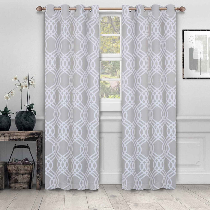 Ribbon Trellis Washable Room Darkening Blackout Curtain Panel Set