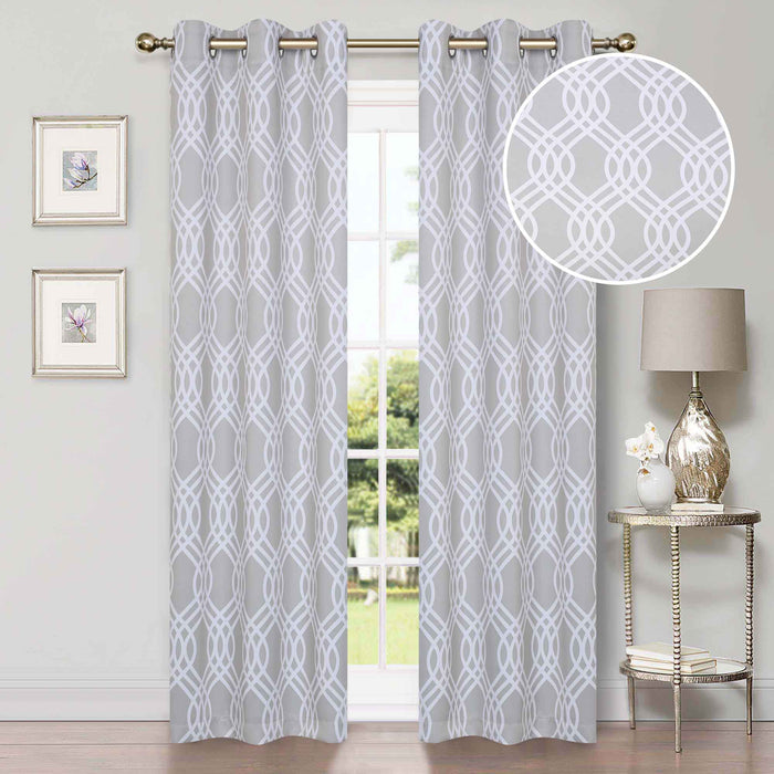 Ribbon Trellis Washable Room Darkening Blackout Curtain Panel Set