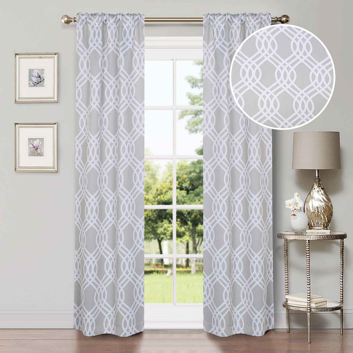 Ribbon Trellis Washable Room Darkening Blackout Curtain Panel Set