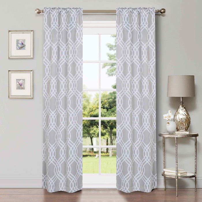 Ribbon Trellis Washable Room Darkening Blackout Curtain Panel Set