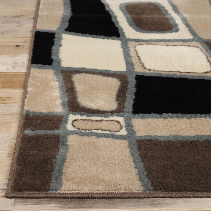 Cobblestone Modern Abstract Geometric Ornamental Indoor Area Rug - Brown