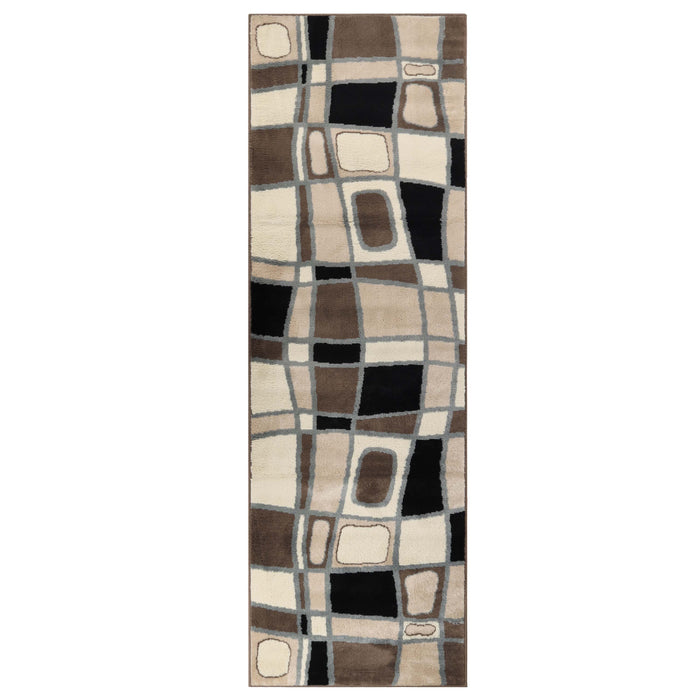 Cobblestone Modern Abstract Geometric Ornamental Indoor Area Rug - Brown