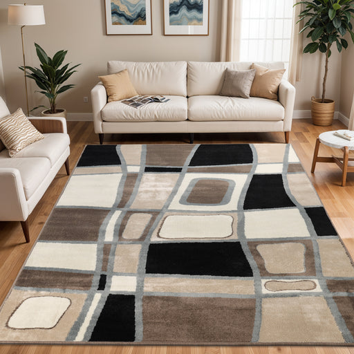 Cobblestone Modern Abstract Geometric Ornam ental Indoor Area Rug - Brown