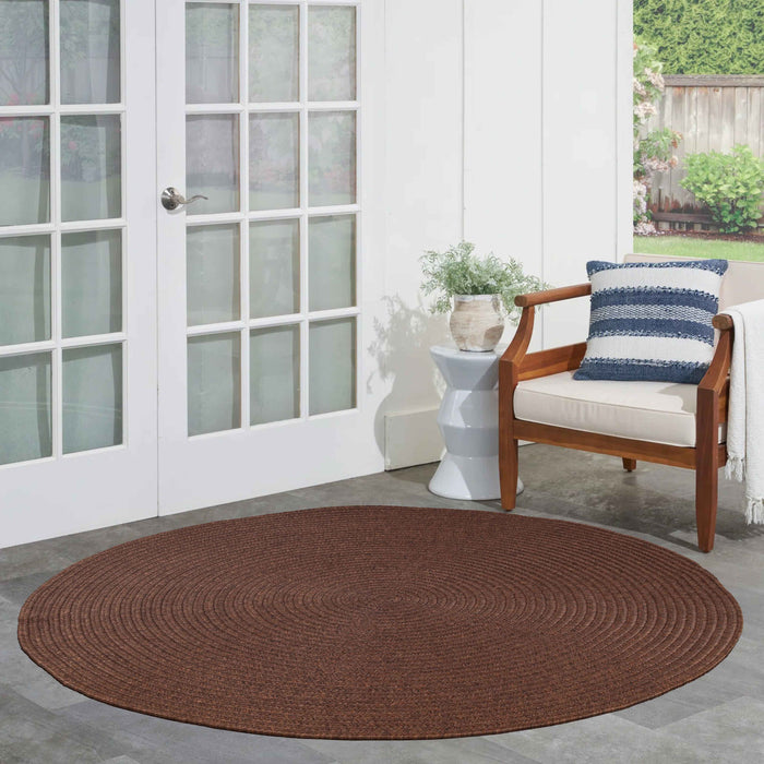 Bohemian Indoor Outdoor Rugs Solid Braided Round Area Rug - Cocoa
