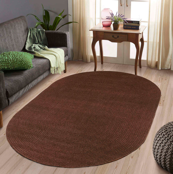 Classic Braided Area Rug Indoor Outdoor Rugs Oval - Cocoa
