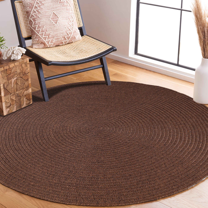 Bohemian Indoor Outdoor Rugs Solid Braided Round Area Rug - Cocoa