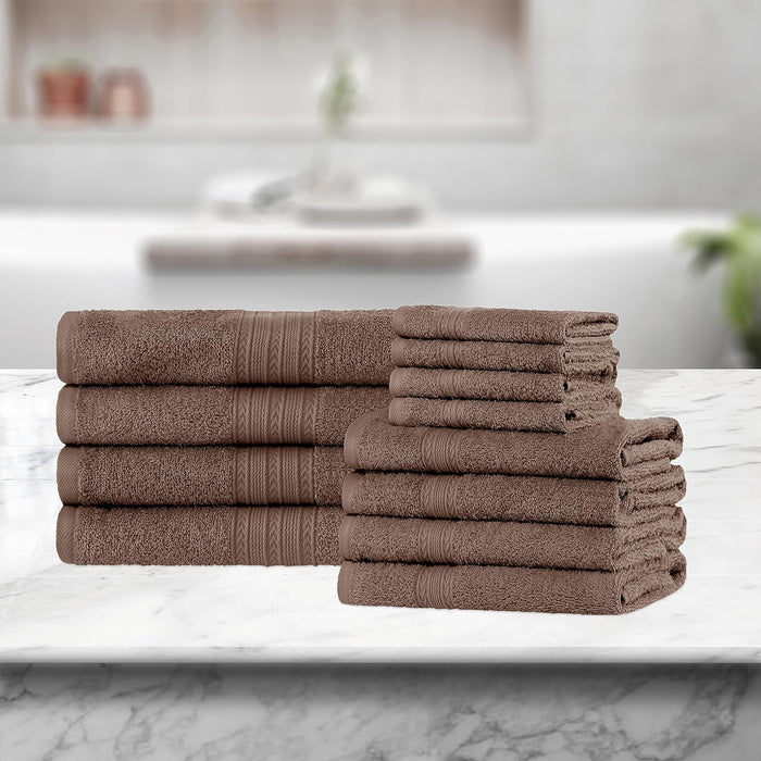 Cotton Eco Friendly Solid 12 Piece Towel Set - Coffee