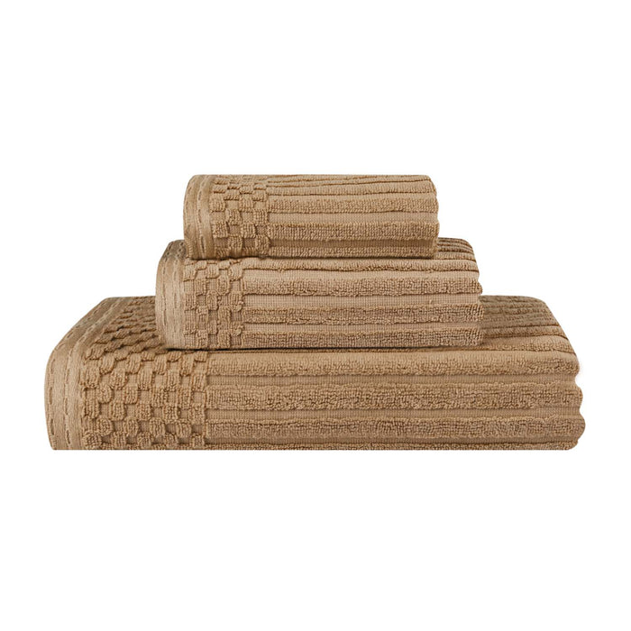 Soho Ribbed Textured Cotton Ultra-Absorbent 3-Piece Assorted Towel Set - Coffee