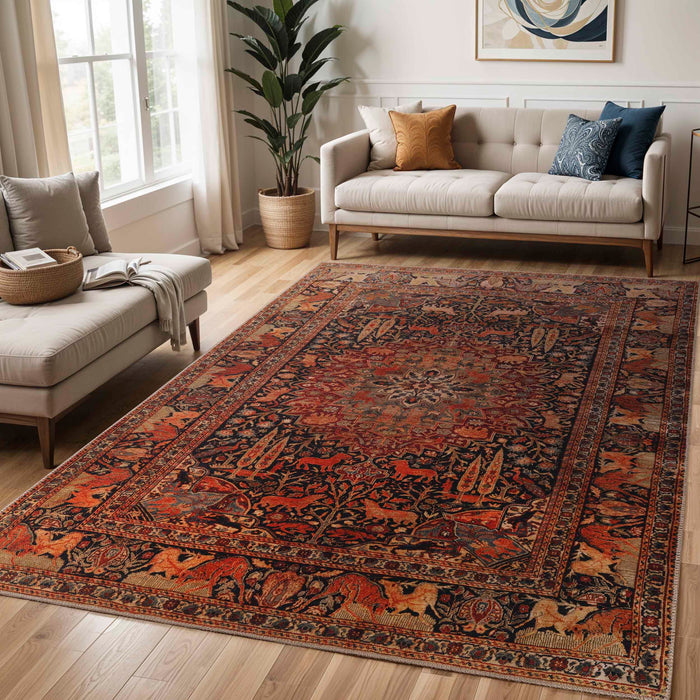 Copley Bohemian Oriental Medallion Wildlife Indoor Area Rug  Or Runner