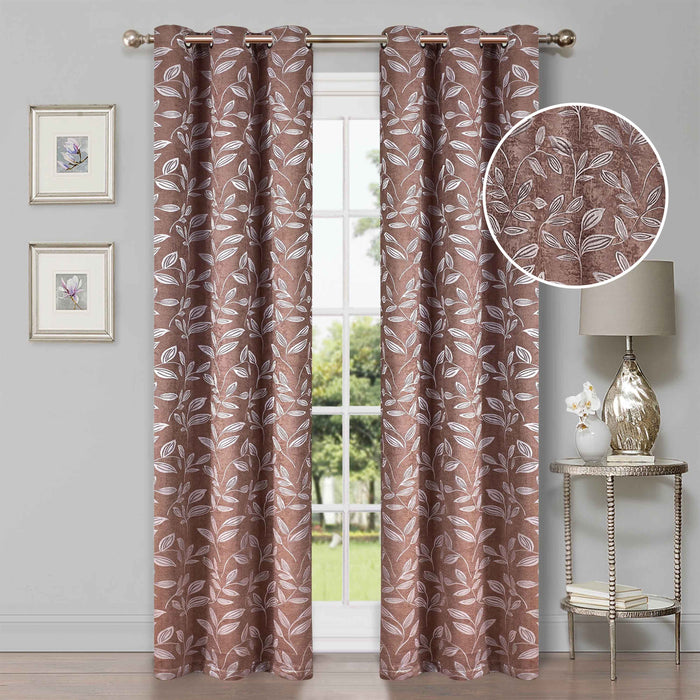 Leaves Room Darkening Blackout Curtain Panel Sets - Copper