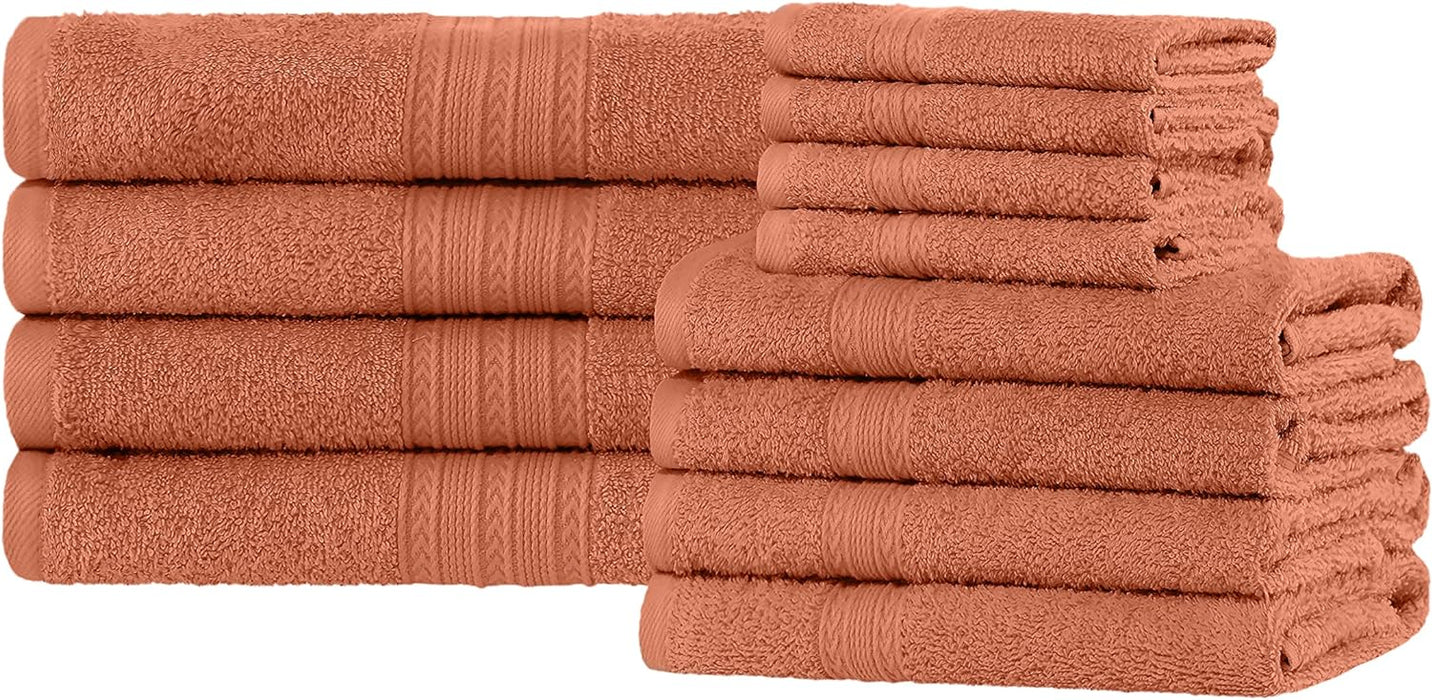 Cotton Eco Friendly Solid 12 Piece Towel Set - Copper