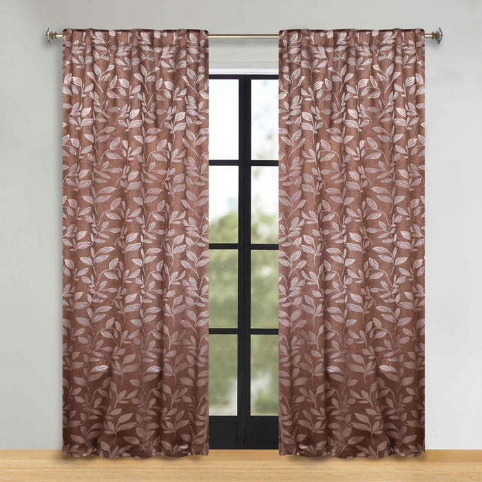 Superior Leaves Room Darkening Back Tab Blackout Curtains Panel Set