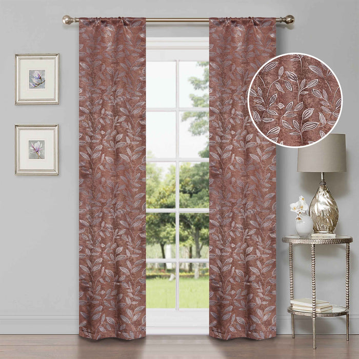 Leaves Room Darkening Blackout Curtain Panel Sets - Copper