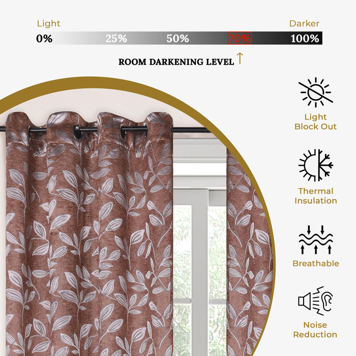 Leaves Room Darkening Blackout Curtain Panel Sets - Copper