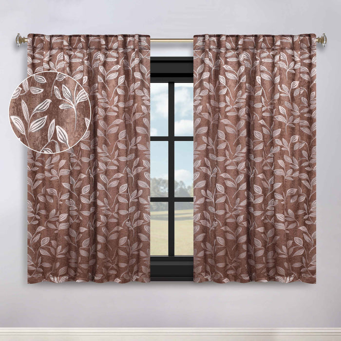 Superior Leaves Room Darkening Back Tab Blackout Curtains Panel Set