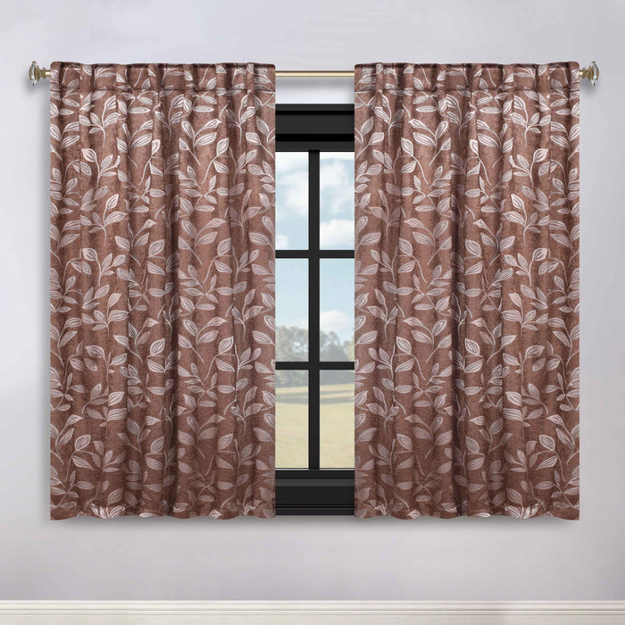 Superior Leaves Room Darkening Back Tab Blackout Curtains Panel Set