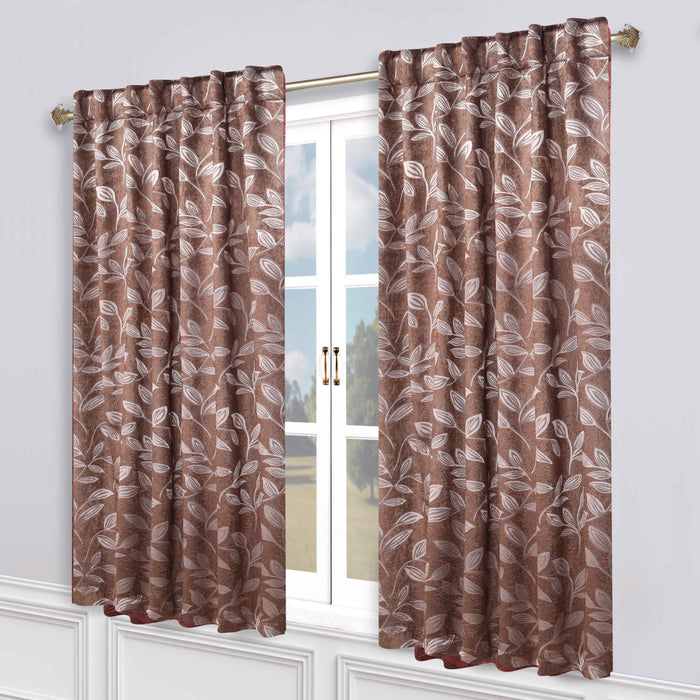 Superior Leaves Room Darkening Back Tab Blackout Curtains Panel Set