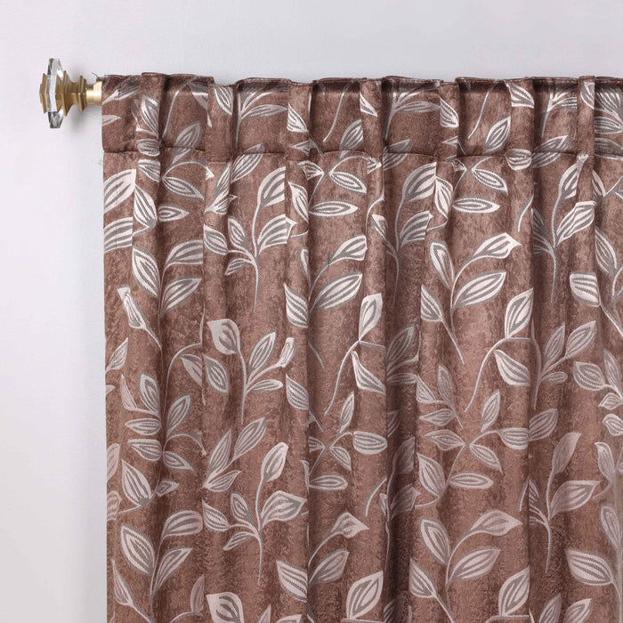 Superior Leaves Room Darkening Back Tab Blackout Curtains Panel Set