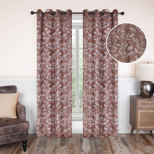 Leaves Machine Washable Room Darkening Blackout Curtains - Copper