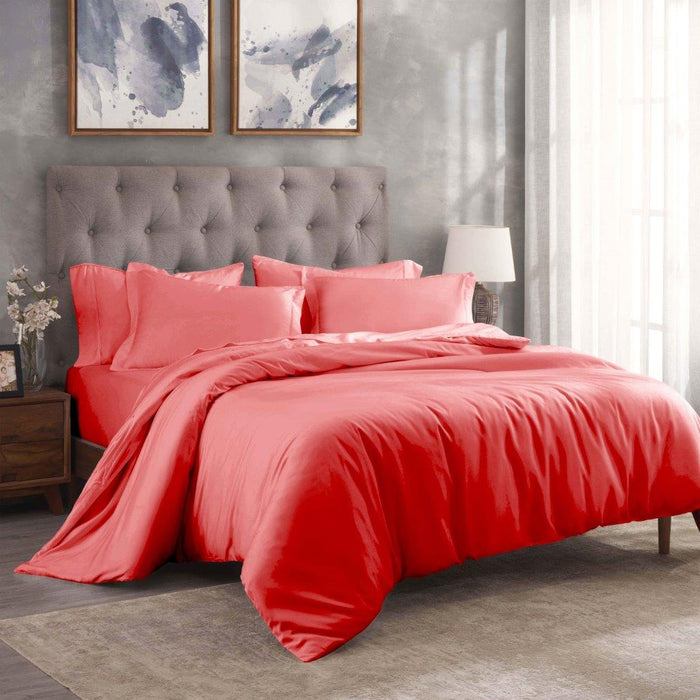 Egyptian Cotton 300 Thread Count Solid Duvet Cover Set - Coral