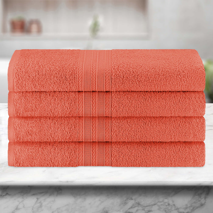 Cotton Eco-Friendly 4 Piece Solid Bath Towel Set - Coral