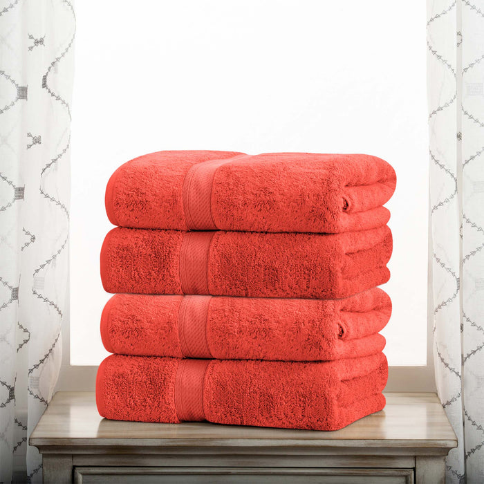 Egyptian Cotton Plush Heavyweight Absorbent Bath Towel Set of 4 - Coral