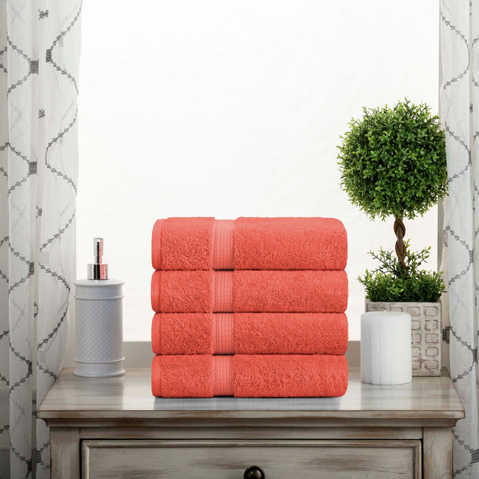 Egyptian Cotton Pile Plush Heavyweight Hand Towel Set of 4 - Coral