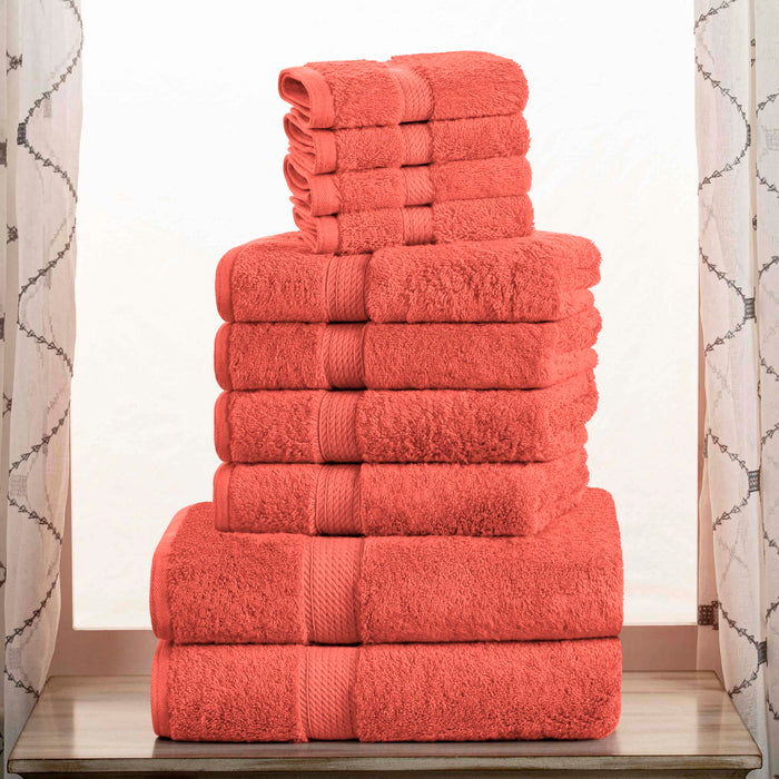 Egyptian Cotton Plush Heavyweight Absorbent Luxury 10 Piece Towel Set - Coral