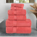 Wringcaster Zero-Twist Towel Set, 100% Combed Cotton, Chevron Border, 575 GSM, Quick-Dry, 6-Pieces - Coral