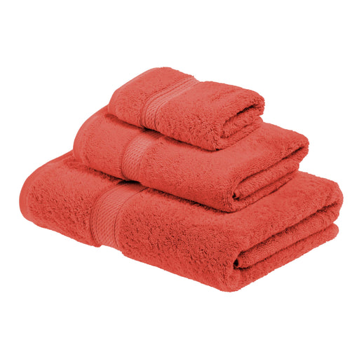 Egyptian Cotton Pile Plush Heavyweight Absorbent 3 Piece Towel Set - Coral